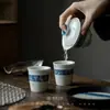 Tigela de Cobertura Azul Esmaltada Pintada à Mão com Poesia e Caligrafia, Xícara de Chá, Conjunto de Chá Kung Fu, Bule, Xícara de Chá, Xícara de Degustação, Copo de Bambu