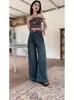Moda Outono e Inverno Americana High Street Retrô Plus Size Jeans de Cintura Alta para Mulheres Coreano Versátil Calça Wide Leg Tendência do Instagram