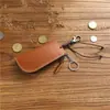 Bolsa sencilla de piel genuina con cremallera para llaves de coche para hombre, para colgar de la cintura, de piel de vaca de capa superior Crazy Horse, de gran capacidad, multifuncional
