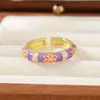 Anillo Nuevo de Esmalte Cloisonné Estilo Chino, Anillo Abierto Floral Multicolor, Directo de Fábrica, en Stock