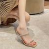 Sandalias de Verano con una Línea de Pedrería para Mujer Sandalias Transparentes de Hada con una Línea de Tacón Alto y Punta Abierta para Mujer Ropa de Verano para Exteriores