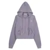 Moletom Casual com Capuz Estilo Coreano Masculino, Cardigã Curto Macio Solto Bordado com Letras para Primavera Feminino na Cor Roxa