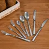 Juego de cubiertos vintage de acero inoxidable 304, cuchillo para bistec engrosado para cocina occidental, cuchara de café de restaurante con acabado envejecido, cuchara de postre