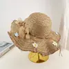 Sombrero de paja con ala ancha y tiras para mujer, estilo coreano, transpirable, para verano, playa, vacaciones, pescador