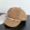 Nuevo Sombrero de Pintor con Hebilla de Cuero de Moda Boina de Estilo Británico Retro para Mujer Otoño e Invierno Gamuza Cálido Lengua de Pato Sombrero Octagonal