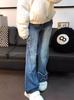 Jeans estilo americano retrô azul burr com costura borboleta micro-flare feminino verão cintura alta fina emagrecimento calças compridas