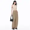 Calça de alfaiataria casual retrô estilo Hong Kong, nova e da moda para o verão, para mulheres, com design afunilador, pregas e corte reto.