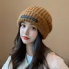 Chapéu Gorro de Tricô Grosso com Aba Longa Estilo Coreano para Outono e Inverno para Mulheres Chapéu de Lã Espesso e Quente Faz o Rosto Parecer Menor Versátil Circunferência da Cabeça Grande Chapéu para Clima Frio