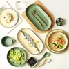Juego de Cuenco y Plato de Cerámica Nórdica para Uso Doméstico, Creativo y Sencillo Estilo Ins Combinación de Cuenco y Plato con Rayas Verticales, Venta al por Mayor de Vajilla con Cuenco y Palillos