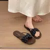 Otoño 2026 Artículo Caliente Estilo Coreano Zapatillas de Exterior Atmosféricas para Mujer Lazo Elemento Decorativo de Tela de Lunares Correa Única Correa Fina