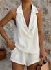 Traje blanco de viajero europeo y americano con cuello de solapa, chaleco, traje de dos piezas de top y shorts con sentido del diseño para mujer, verano 2025
