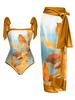 Amazon 2023 Europeia e Americana Nova Edição Fixa Impressa Duas Peças One-Piece Swimsuit Conservador Coberto Hip Skirt Spot Swimsuit