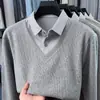 Suéter Dos en Uno Estilo Old Money para Hombre, Nuevo Otoño/Invierno Casual de Negocios Cálido Camisa de Punto Pulóver