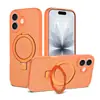 Funda de Teléfono con Soporte Apple 17Promax Exclusiva Transfronteriza con Piel Magnética de Tacto Fino y Agujeros Finos Cubierta Protectora Giratoria para iPhone 16
