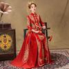 Vestido Xiuhe Simples 2026 Vestido de Casamento Vermelho da Noiva para Brinde, Qipao Petite Estilo Chinês, Conjunto Vermelho de Corte Justo