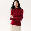 Suéter de cachemira a rayas de cuello medio, listo para usar, de primera línea, para mujer, corte ajustado, sin costuras, adelgazante, suéter de punto base