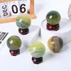 Adornos de Bola de Cristal Amarillo-Verde Natural, Bola de Fluorita Piedra Cruda Pulida Bola Feng Shui, Bola de Matriz de Siete Estrellas, Decoración de Escritorio al por Mayor