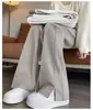 Pantalones de pata ancha para mujer con forro polar de espiga Primavera Otoño e Invierno Tubo recto estrecho Abertura Pantalones de lana Tejido de punto de lana sintética engrosada