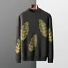 Suéter de Lã Grosso Bordado Árvore Outono Inverno Novo Masculino Gola Redonda Jacquard Folha de Toalha Suéter Pulôver Suéter de Lã Transfronteiriço