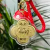 Llavero de Teléfono Móvil Dorado con Colgante de Hongo Rojo, Diseño "Hazte Rico al Instante", Oro Puro 999, Regalo para Reunión Anual de Empresa y Ceremonia de Inauguración