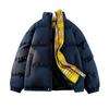 Casaco de Inverno Masculino e Feminino Nova Moda com Costura Xadrez Espessado Quente Acolchoado de Algodão Jaqueta Casual Solta Acolchoada de Algodão com Gola Vertical