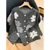 Outono/Inverno 2026 Novo Design Estiloso Bordado de Flores Cardigan de Tricô Decorativo Suéter Top Solto Feminino