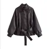 Colección Otoño 2026: Chaqueta de Cuero Europea y Americana Transfronteriza para Mujer, Moda Callejera, Cuello Alto, Cinturón, Ajustada w09 12403