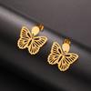 Brincos de Tarraxa Borboleta Vazada com Abertura Única Aço Inoxidável Brincos Pendentes para Mulheres Joias de Animal Boêmia Presente de Natal