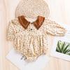 Enterizo para Bebé Estilo Coreano Ropa Nueva de Manga Larga para Niñas con Cuello de Muñeca y Estampado Floral Pequeño, Mameluco para Bebé de Manga Corta