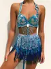 AYJ Accesorios de Moda Europeos y Americanos Falda de Lentejuelas con Flecos Moderna para Actuación en Discoteca Ropa para Mujer Falda de Lentejuelas con Flecos Y80