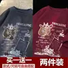 Camiseta Retrô Americana de Manga Curta Masculina Verão Nova Marca de Moda High Street Roupas Soltas Tamanho Grande Juventude Meia-Manga