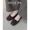 Zapatos planos vintage estilo francés de piel de vaca lavados a mano para mujer, versátiles zapatos de ballet con lazo y nariz de cerdo en color marrón
