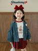 Conjunto para Niñas Wulibu 2026 Primavera y Otoño Vestido con Bloques de Color y Lazo Chaqueta y Pantalones para Niños con Cuello de Muñeca