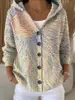 Cárdigan Sudadera con Capucha y Botones Estampado Floral Retro Transfronterizo Europeo y Americano para Mujer, Holgado, Casual, Manga Larga, Prenda Exterior