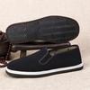 Zapatos de tela de Pekín antiguos Zapatos de suela plana para hombre con suela de neumático Zapatos de una sola capa sin cordones Hechos a mano tradicionales Forro Zapatos de tela negros