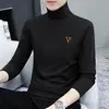 Camiseta de manga larga para hombre con cuello alto, camiseta interior elástica para hombre, primavera y otoño, casual, algodón, camiseta para hombre, top, moda, venta al por mayor