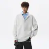 Sudadera con capucha gruesa de retazos de bloque de color, cuello alto, cremallera media, holgada, unisex, Primavera/Otoño 2026