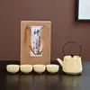 Bule de Chá Ge Ware com Esmalte Craquelado e Alça, Conjunto de Chá com Um Bule e Seis Xícaras, Conjunto Completo Kung Fu, Estojo de Couro Portátil para Viagem, Presente