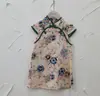 Ropa para niñas, cheongsam floral, estilo chino, versión coreana, vestido Hanfu de algodón fino de manga corta línea A, al por mayor