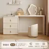 Penteadeira em L de Cor Creme de Luxo Leve, Mesa de Toucador para Quarto com Sensação de Alto Padrão, Cômoda e Armário de Armazenamento Integrados, Mesa de Maquiagem de Cabeceira