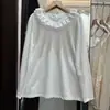 2026 Camiseta de manga larga con cuello de muñeca de encaje estilo japonés y coreano, camiseta de color liso, capa base, top ajustado elástico, ropa para mujer