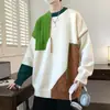 Suéteres Patchwork de Cores Contrastantes para Homens e Mulheres, Novo Estilo de Inverno Casual e Elegante Tricô, Suéteres de Lã com Estilo Solto e Relaxado