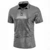 Comercio Exterior 2025 Nueva Camiseta Casual para Hombre de Manga Corta con Cuello en V y Estampado Dorado Estilo Nightclub con Cuello Polo Brillante