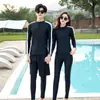 Traje de Buceo Coreano Pareja Femenina Manga Larga Traje de Baño Medusa Hombres Dividido Cremallera Pantalones con Protección Solar Traje de Snorkel Delgado