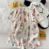 Pijama Dulce de Dibujos Animados para Mujer Verano Algodón Nube Manga Corta Shorts Niñas Cuello en V Verano Ropa para el Hogar Conjunto