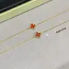 Pulsera Flor Única de Trébol de Cuatro Hojas de la Suerte de Van Gogh Pulsera de Ágata Roja y Nácar Blanco para Mujer Oro Rosa de 18 Quilates Tamaño Mini Pequeño