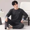 Pijama Térmico Escovado Dupla Face Masculino Estilo Outono/Inverno Casual Gola Redonda Conjunto Dropshipping