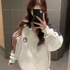 Moletom Cardigan Zíper Gola Alta Americano para Mulheres Primavera & Outono 2025 Solto Casual Tendência Marca Jaqueta de Casal Tamanho Grande