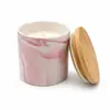 Vela perfumada de cerâmica com padrão de mármore e tampa de madeira, fragrância de cera de soja, presente para casa transfronteiriço, suporta personalização OEM