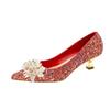 Zapatos de novia franceses rojos de talla grande, con diamantes de imitación y punta puntiaguda, para primavera de 2024